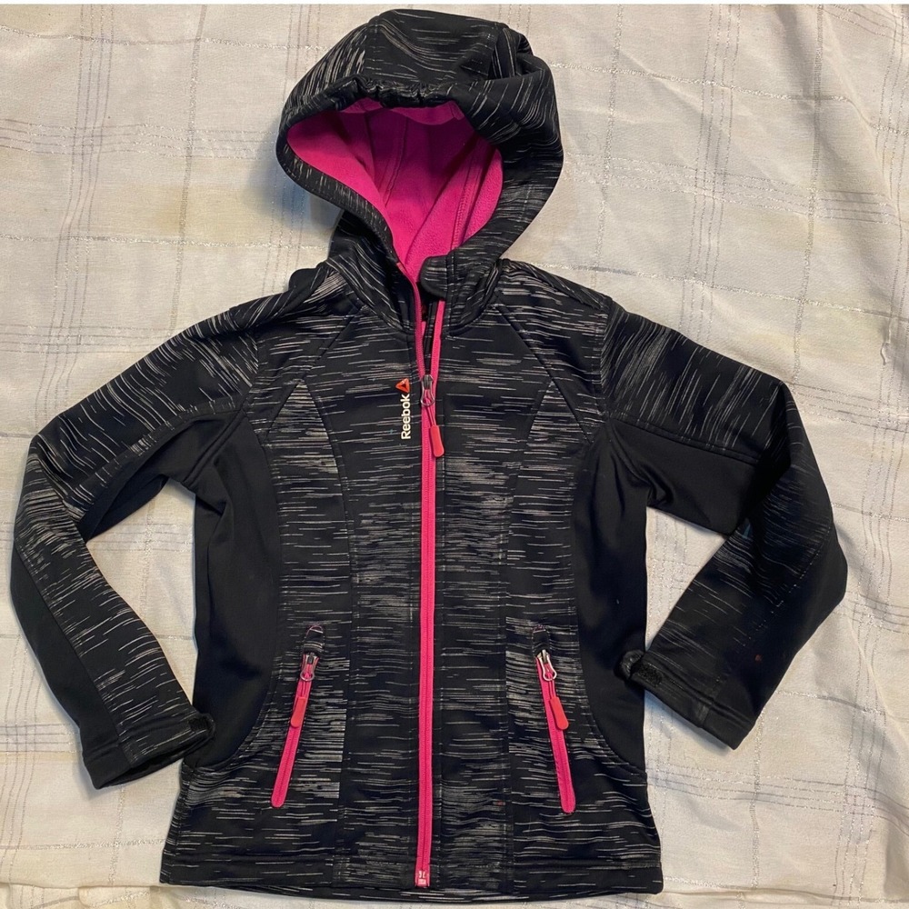 Reebok Girls 6/7 Full-Zip Active Jacket Hooded Black Pink Athletic‎ Size Unknown